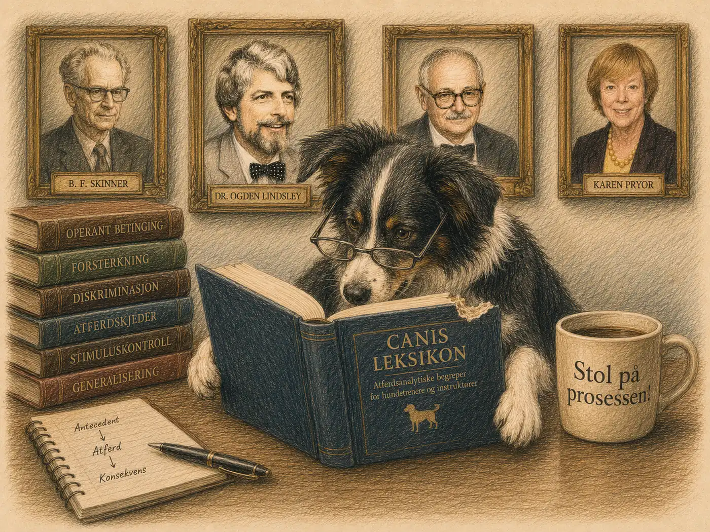 Border collie med briller leser Canis Leksikon